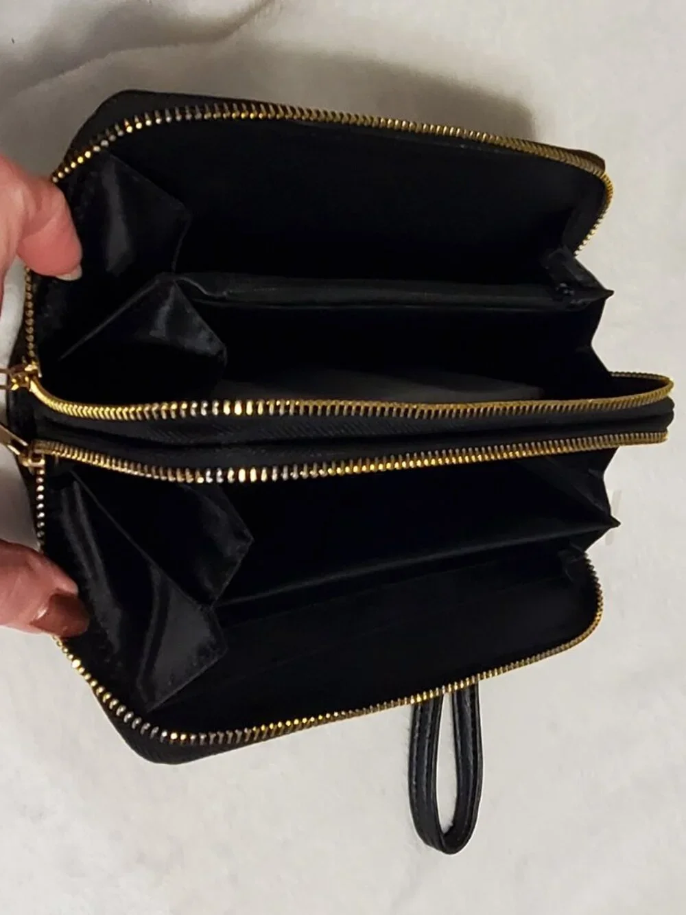 Black wristlet wallet with double zipper pouches NWT!